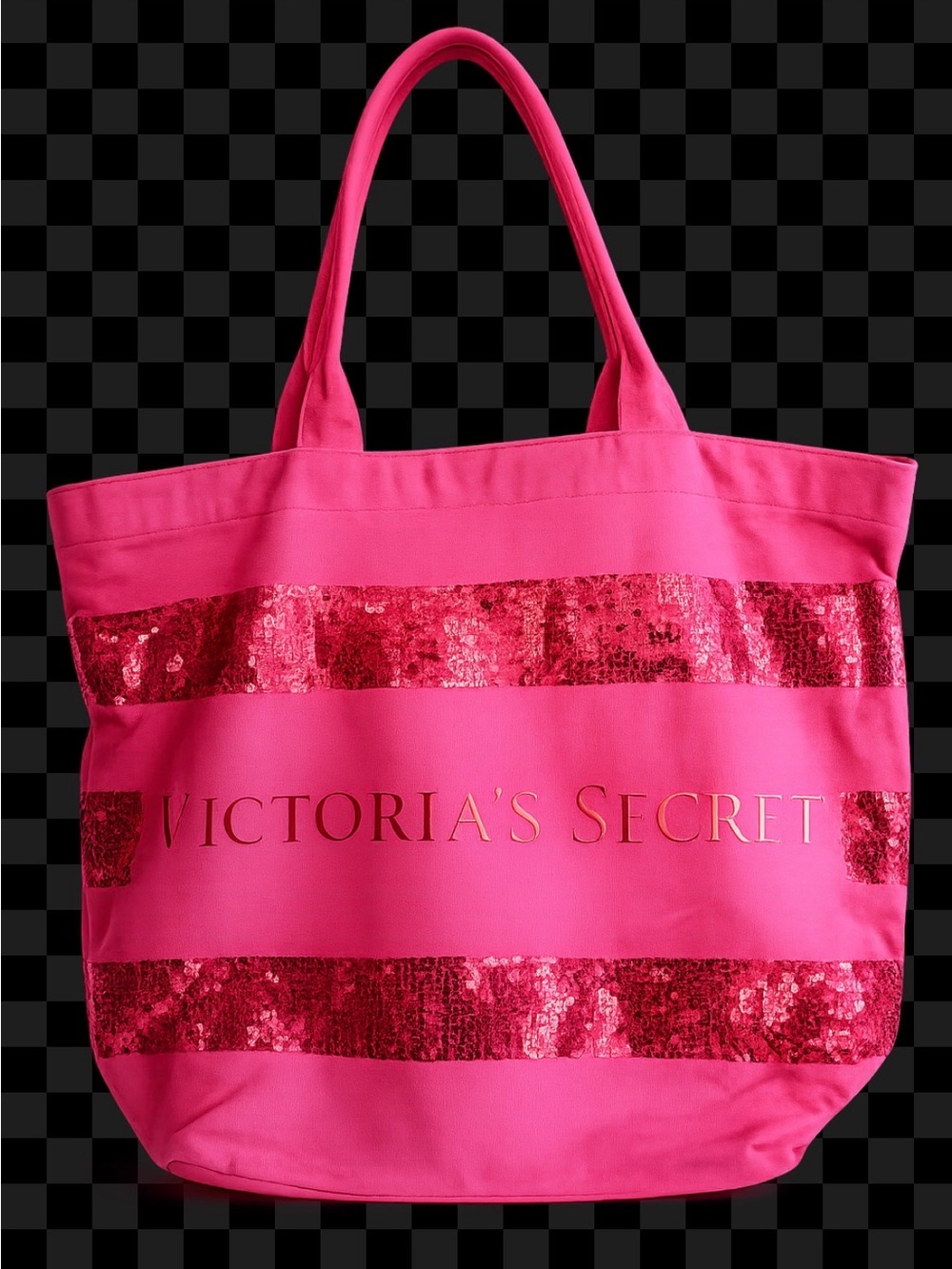 Victoria's Secret Pink Tote with Red Sequin Stripes